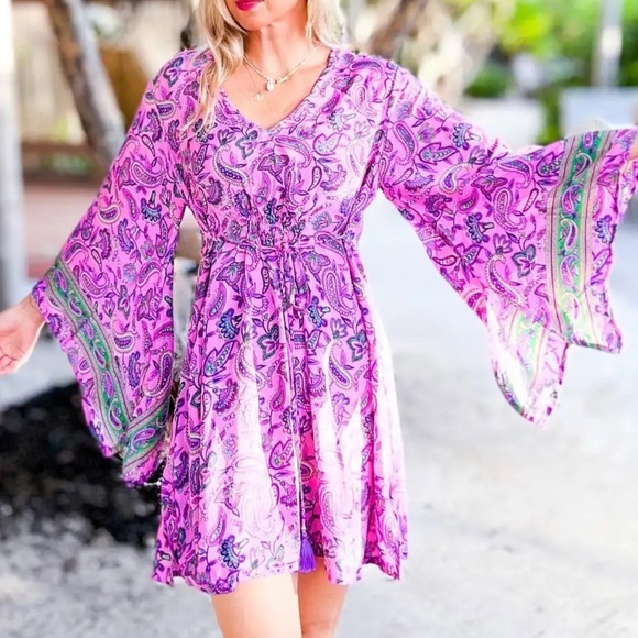 Nu Shuz Key West Other - Sun & Sand Pink Paisley Flowy Butterfly Sleeve Summer Beach Pool Cover-Up